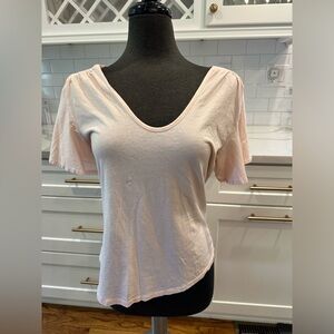 J. CREW Soft Pink Deep V-Neck Flutter Sleeve Blouse